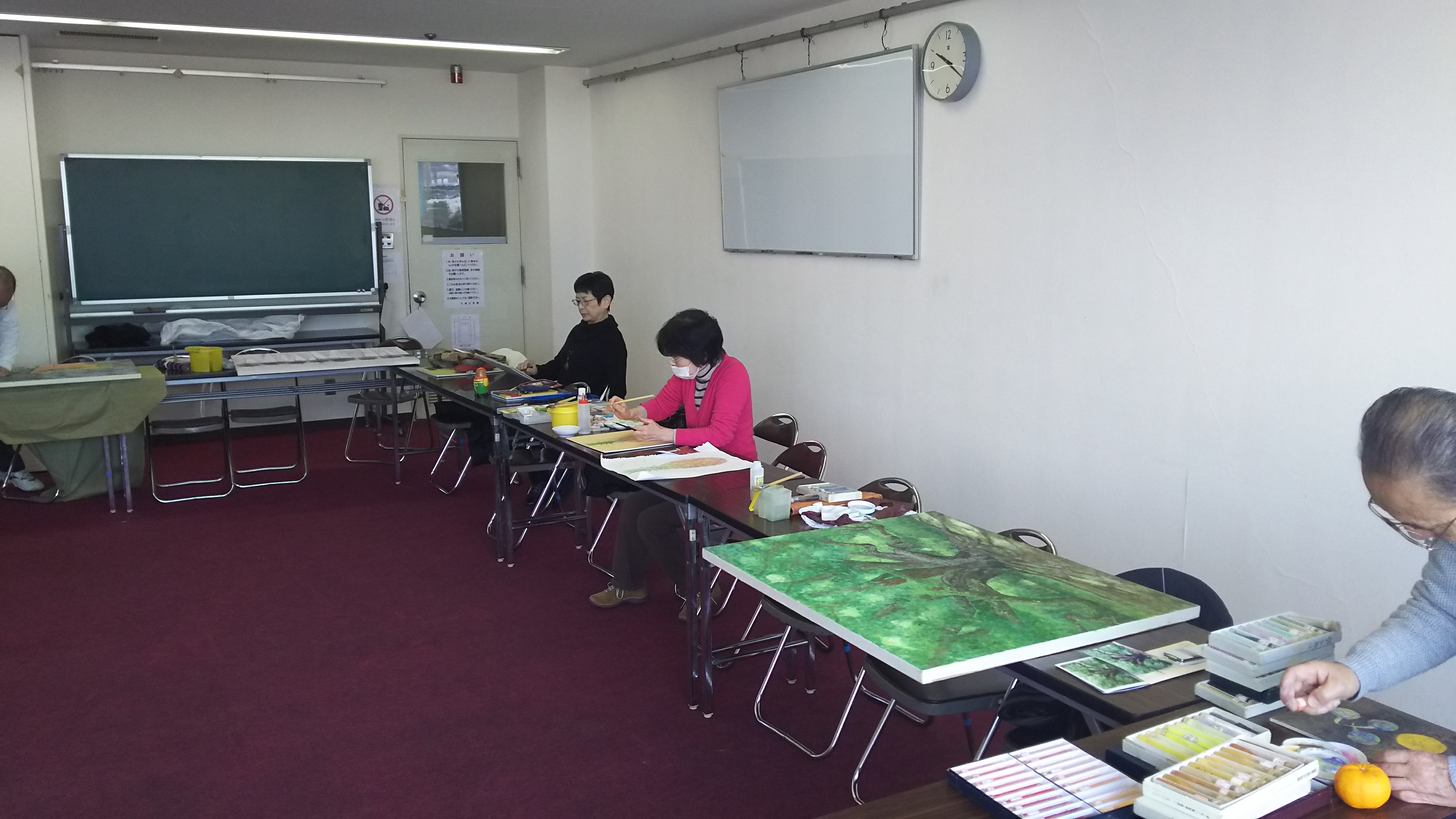 日本画教室の制作風景