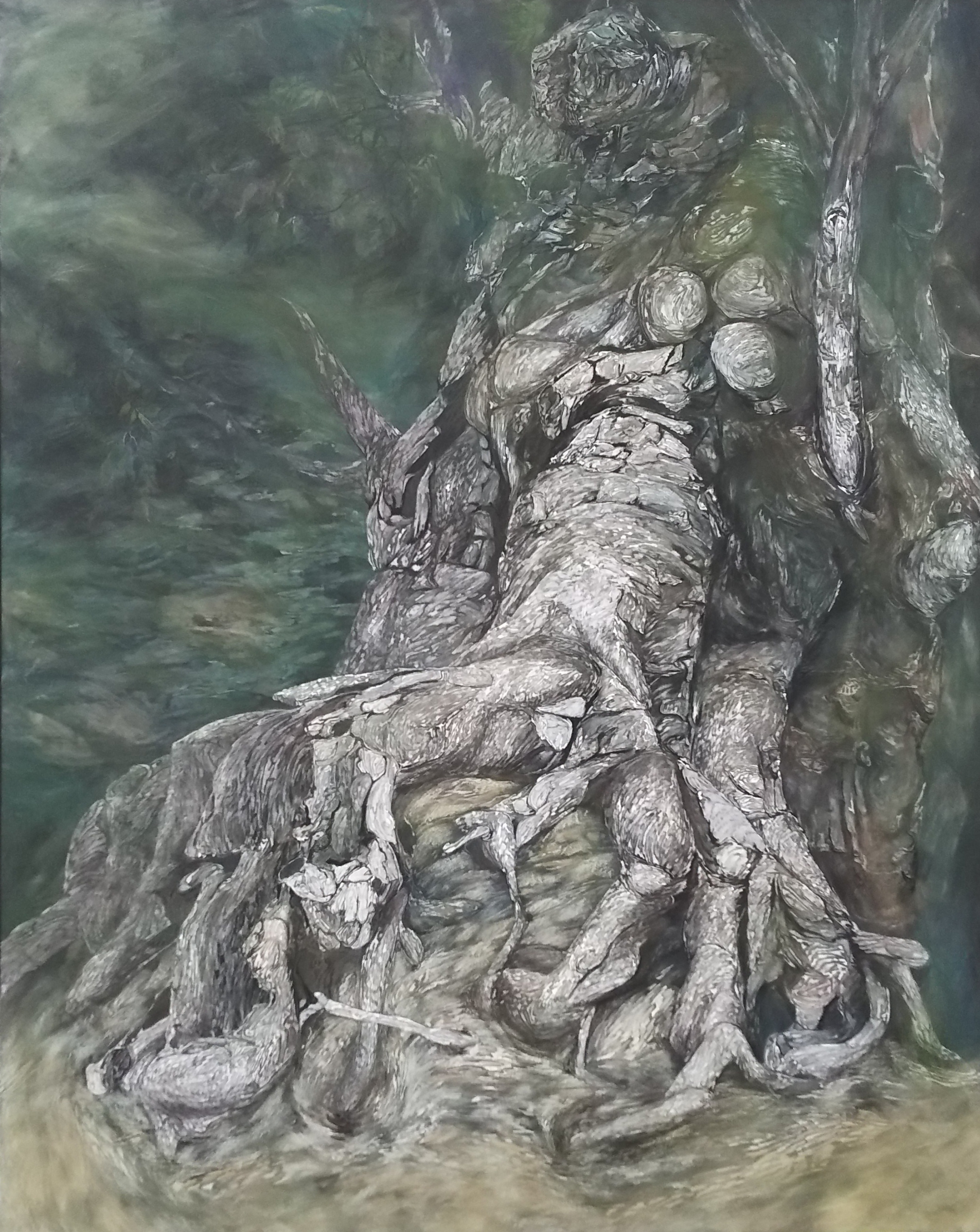 樹木の根と幹を描いた作品