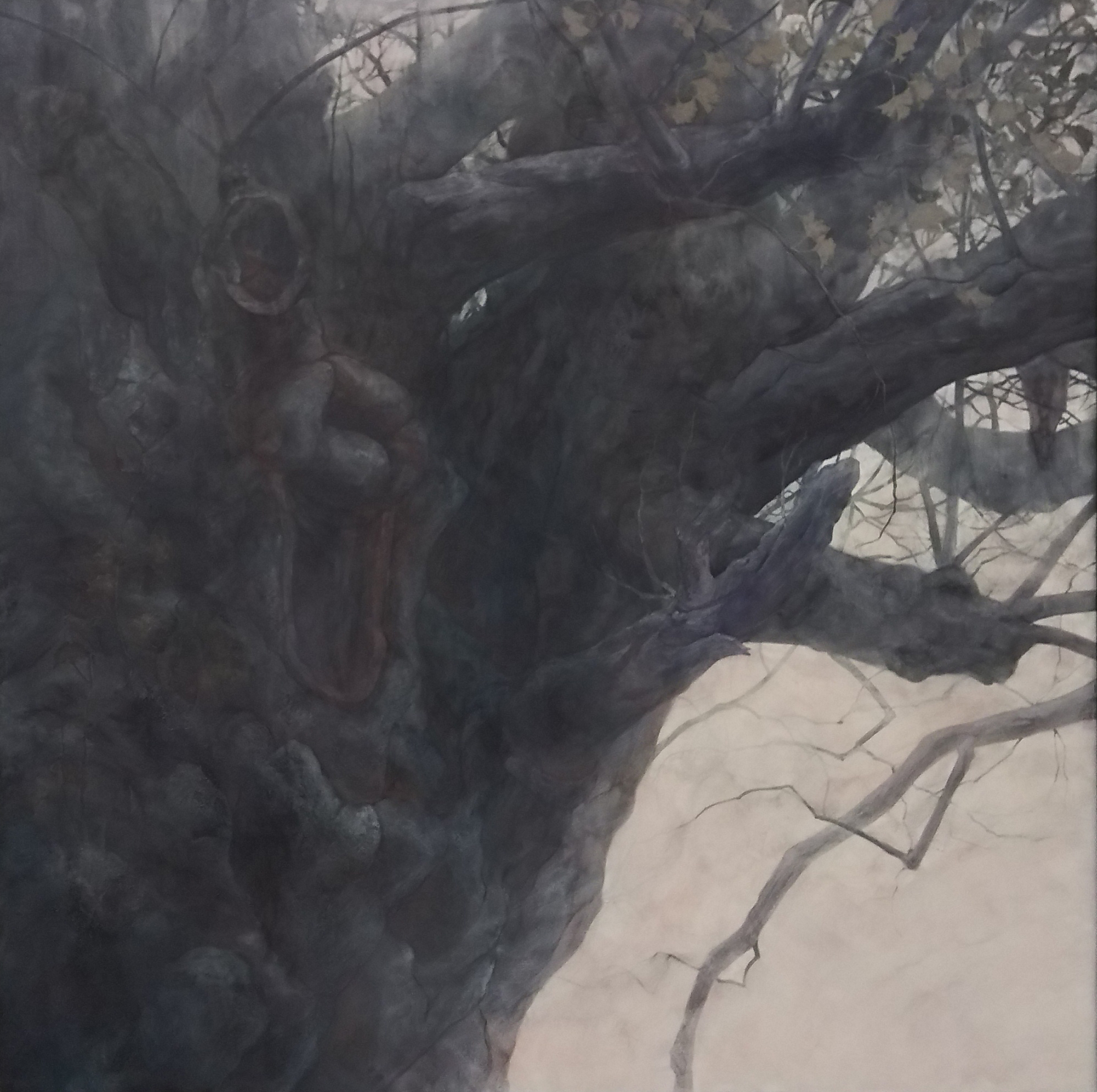 大きな樹木を描いた日本画の右側