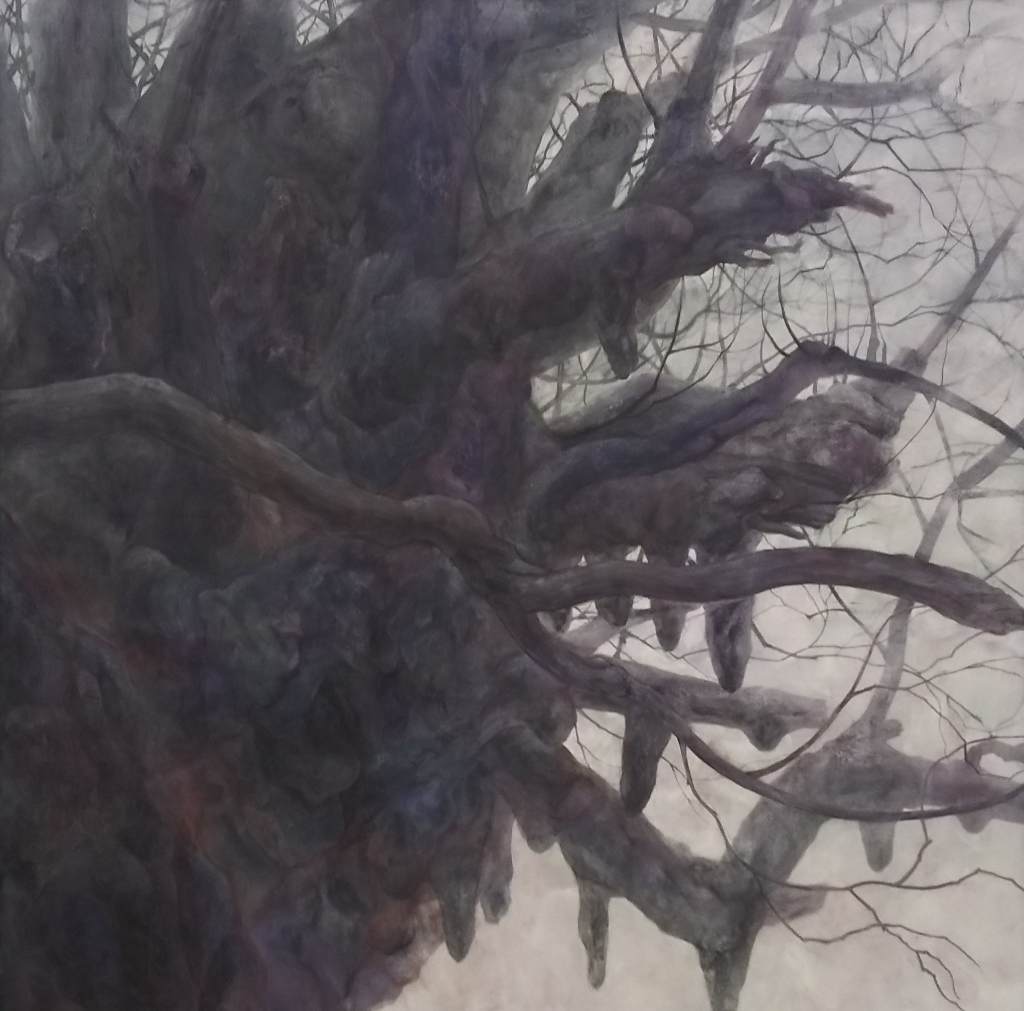 大きな樹木を描いた日本画の右側