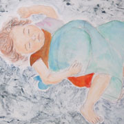 眠っている子供の絵