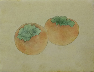色の塗られた柿の絵