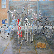 自転車が描かれている日本画